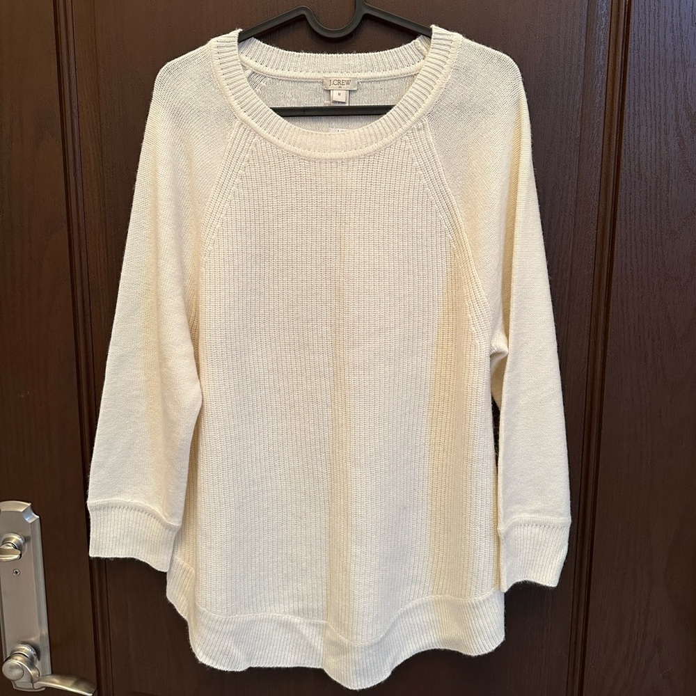 J.Crew Merino Wool Blend Waffle Knit Sweater Cream Size M NWT - Picture 3 of 5
